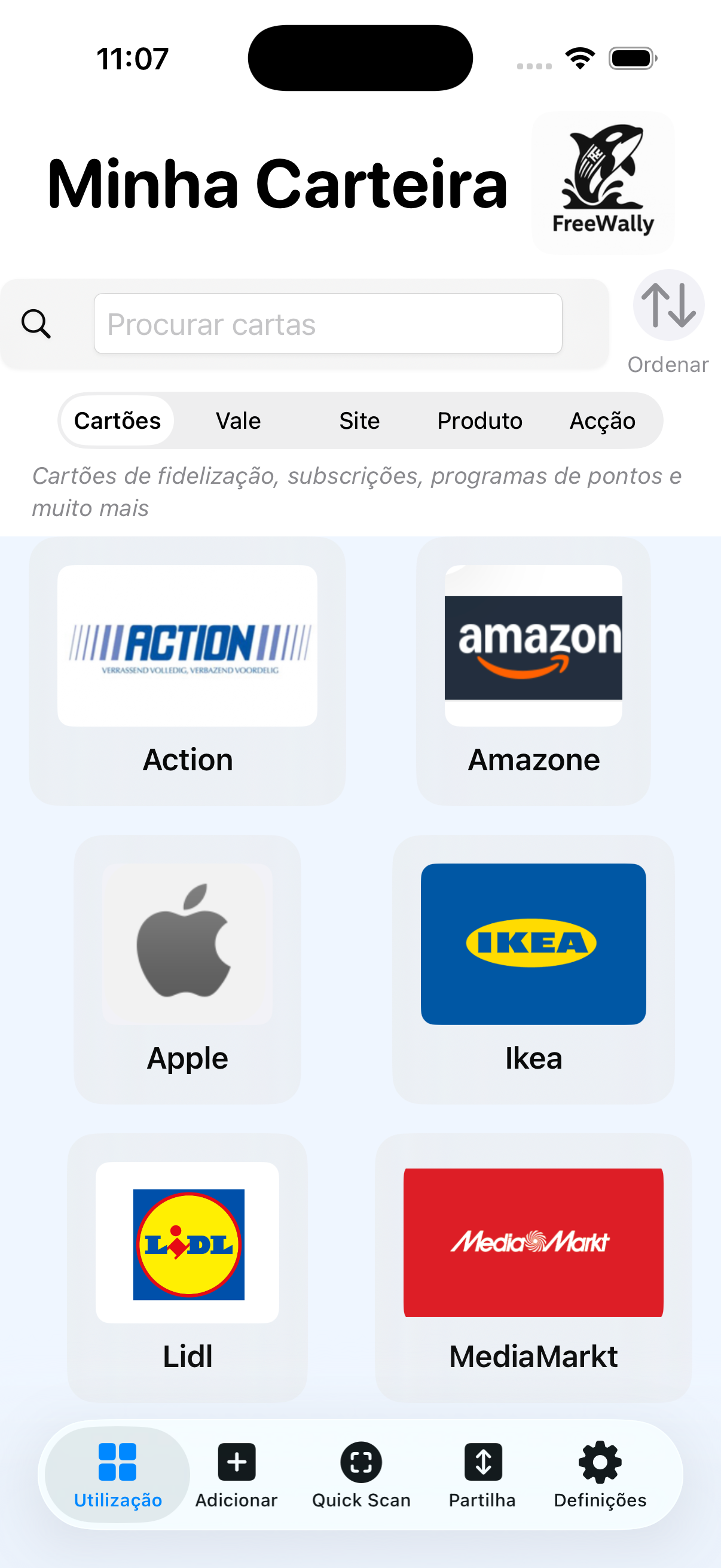 Cartões de clientes