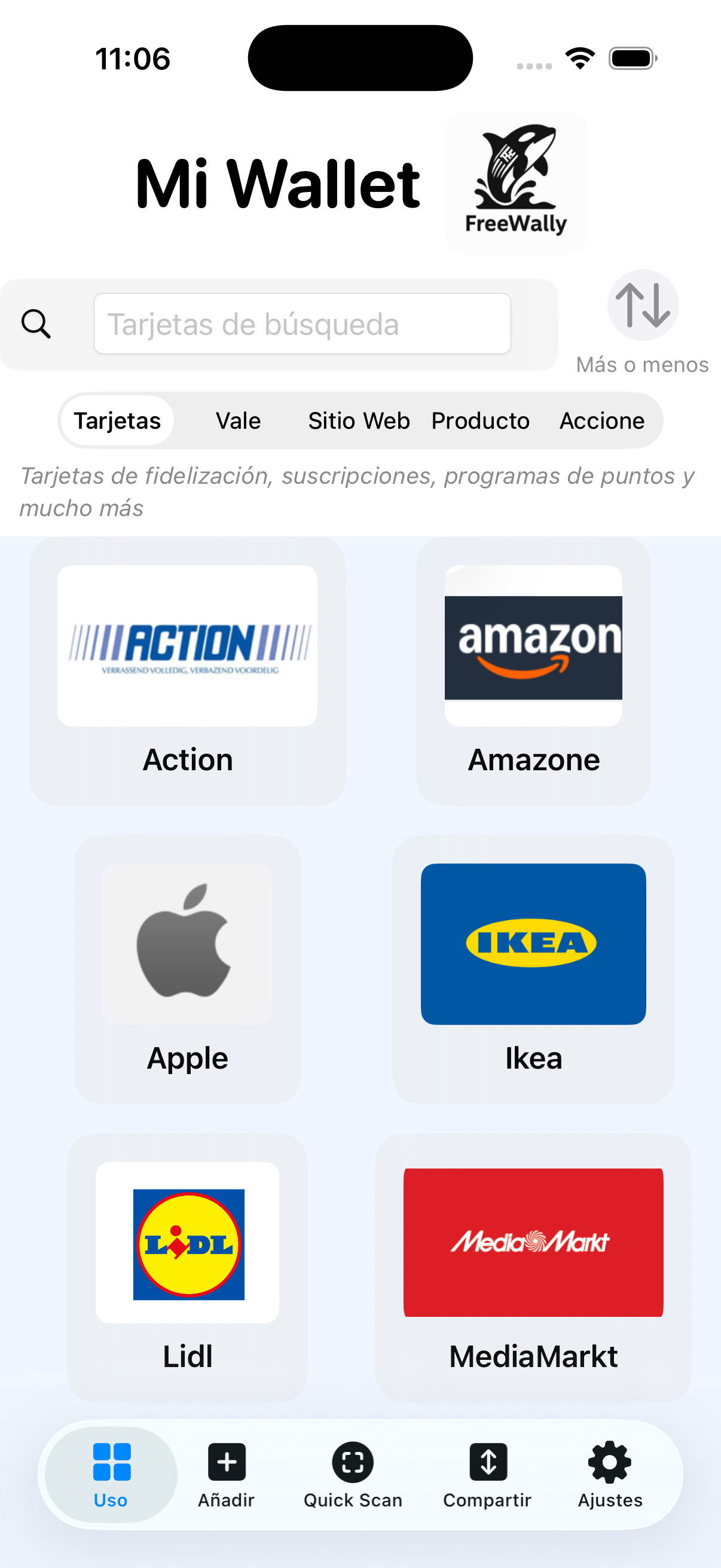 Tarjetas de cliente